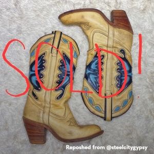 Miss Capezio Leather Bohemian Butterfly Cowboy Boots Britney Spears Vintage